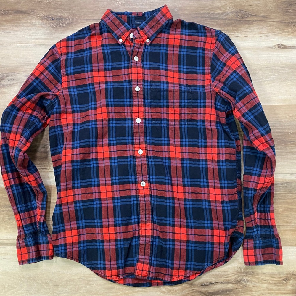 Abercrombie & Fitch Flannel Shirt Small Plaid Cotton Relaxed Fit Red Blue
